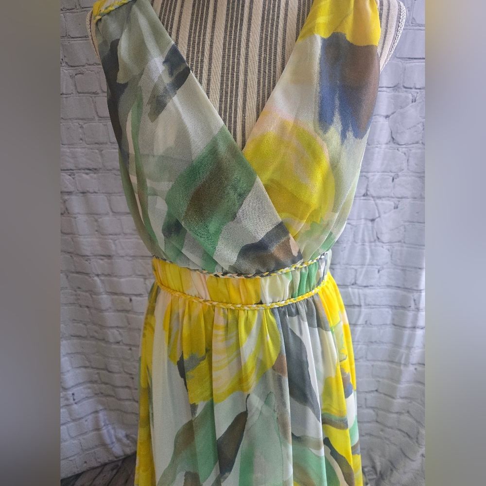 White House Black Market Yellow and Gray Tiered Maxi Dress - Picture 3 of 6
